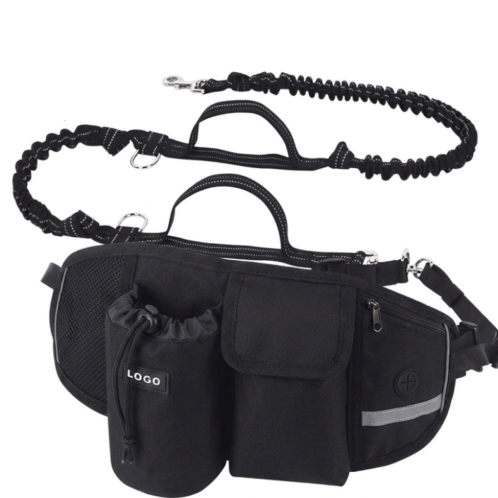 Bolsa de cintura manos libres para paseo de perros, con espacio para comida y agua.