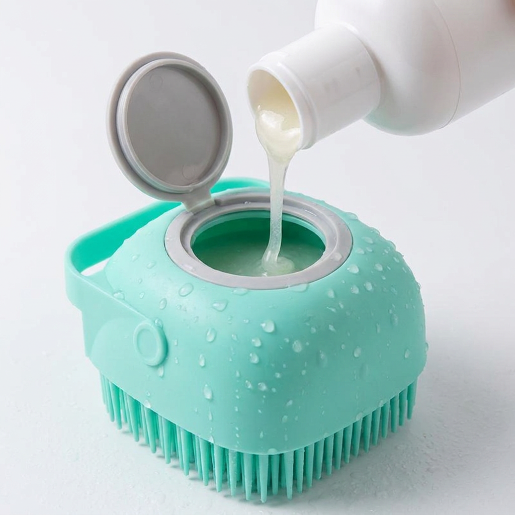 Cepillo de silicona relax para Baño con dispensador de champú incorporado